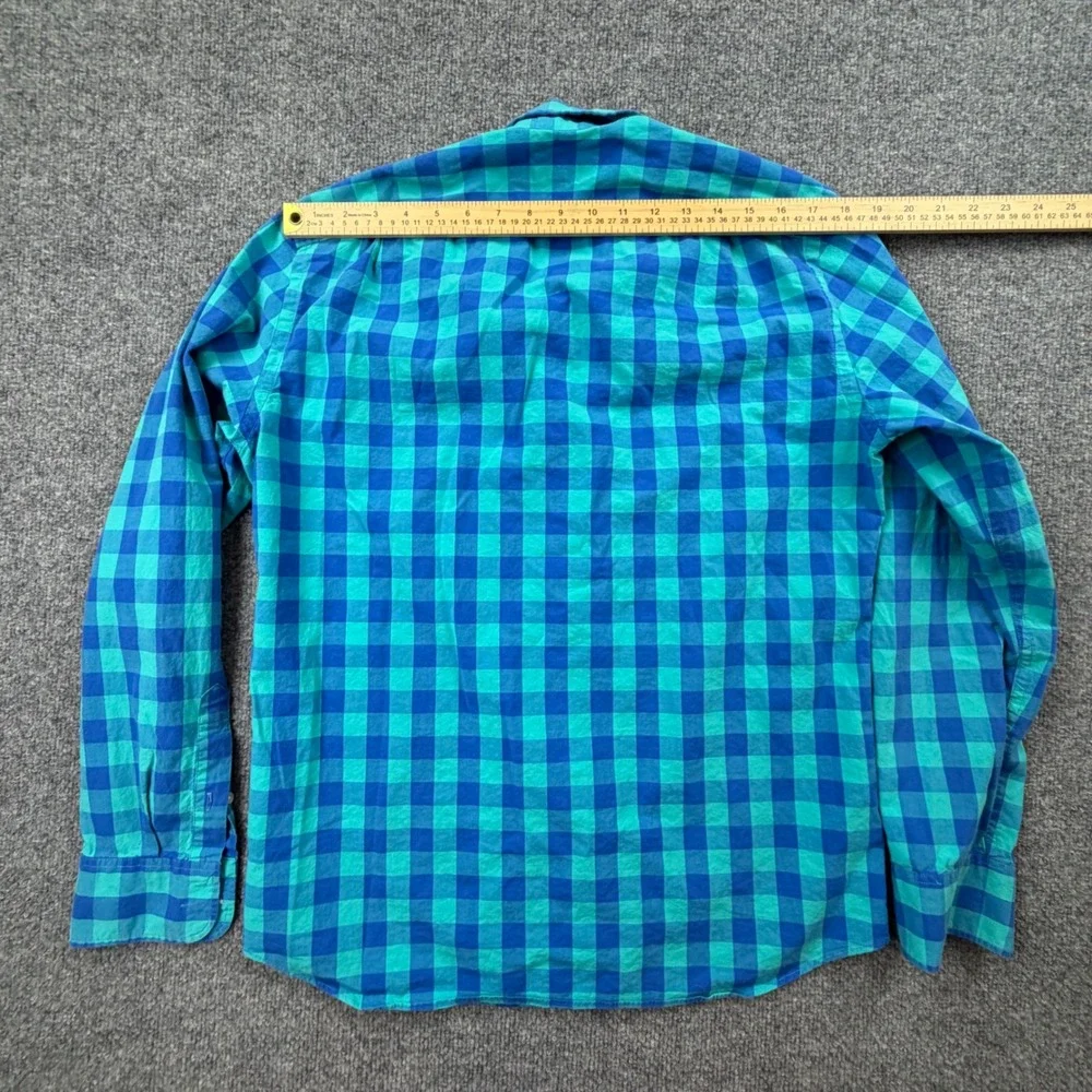 J.Crew Mens Slim Fit Flex Washed Gingham Button Down Shirt Blue Teal Medium